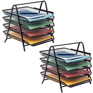 Mind Reader 4-Tier Paper Tray, Desktop Organizer, File Storage, Office, Metal Mesh, 12" L x 13.75" W x 12.5" H, Pack of 2, Black Mind Reader 4-Tier Paper Tray, Desktop Organizer, File Storage, Office, Metal Mesh, 12" L x 13.75" W x 12.5" H, Pack of 2, Black