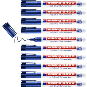 edding 8400 Cd/DVD/Bd Marker Blue 10 Pens Fine Round Nib 0.5-1 Mm for Permanent Labelling of Cds, DVDs and Blu-Ray Discs edding 8400 Cd/DVD/Bd Marker Blue 10 Pens Fine Round Nib 0.5-1 Mm for Permanent Labelling of Cds, DVDs and Blu-Ray Discs