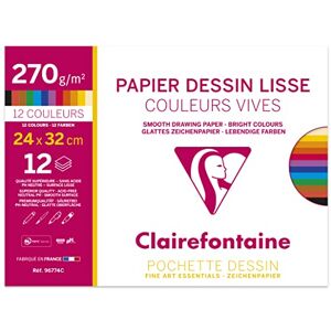 Clairefontaine Ref 96774C Grained Drawing Paper (Pack of 12 Sheets) 24 x 32cm Size, 270gsm Paper, Acid Free Light Grain Side & Heavy Grain Side Assorted Colours Clairefontaine Ref 96774C Grained Drawing Paper (Pack of 12 Sheets) 24 x 32cm Size, 270gsm Paper, Acid Free Light Grain Side & Heavy Grain Side Assorted Colours
