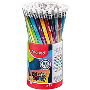 Maped Black'Peps Energy HB 72 Graphite Pencils with Eraser Tip Inspiring Messages Pot of 72 Novelty Pencils Maped Black'Peps Energy HB 72 Graphite Pencils with Eraser Tip Inspiring Messages Pot of 72 Novelty Pencils