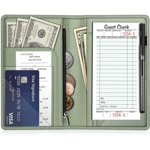 FINTIE Server Book Organizer with Zipper Pocket, PU Leather Restaurant Guest Check Presenters Card Holder for Waitress, Waiter, Bartender (Sage Green) FINTIE Server Book Organizer with Zipper Pocket, PU Leather Restaurant Guest Check Presenters Card Holder for Waitress, Waiter, Bartender (Sage Green)