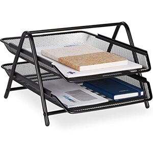 Relaxdays Document Tray, 2 Compartments, Office, H x W x D: 20.5 x 30 x 35.5 cm, Mesh Style, Metal, Black, Steel Relaxdays Document Tray, 2 Compartments, Office, H x W x D: 20.5 x 30 x 35.5 cm, Mesh Style, Metal, Black, Steel
