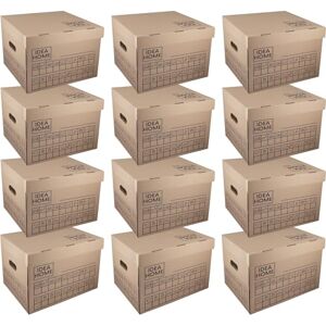 IDEA HOME STOREA 12 Pack Storage Boxes with Lids and Handles, Stackable Cardboard Archive Boxes with Marker, Moving Boxes for Home Office Organisation IDEA HOME STOREA 12 Pack Storage Boxes with Lids and Handles, Stackable Cardboard Archive Boxes with Marker, Moving Boxes for Home Office Organisation