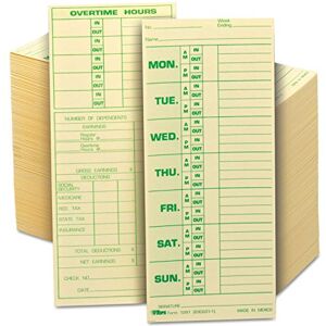 Tops Time Cards, Weekly, 2-Sided, 3-1/2" x 8-1/2", Green Print Front/Back, 500-Count (1291) Tops Time Cards, Weekly, 2-Sided, 3-1/2" x 8-1/2", Green Print Front/Back, 500-Count (1291)