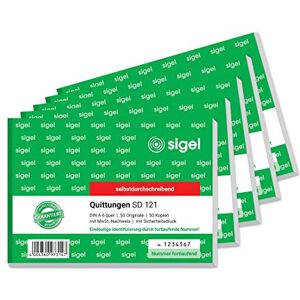 Sigel SD121/5 Receipt Pad Consecutively Numbered, Unique 7 Digit Number, A6 Landscape, Pack of 5, 2 x 50 Sheets, Self-Copying, Made from Sustainable Paper Sigel SD121/5 Receipt Pad Consecutively Numbered, Unique 7 Digit Number, A6 Landscape, Pack of 5, 2 x 50 Sheets, Self-Copying, Made from Sustainable Paper