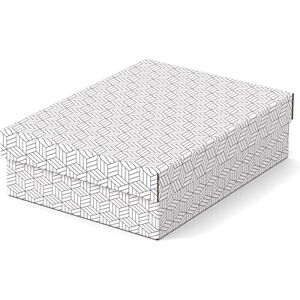 Esselte Medium Storage & Gift Box With Lid, Pack Of 3, Home/Office Storage, Organisation & Gift Packing, 100% Recycled Cardboard, 100% Recyclable, Geometric Design, White, 628284 Esselte Medium Storage & Gift Box With Lid, Pack Of 3, Home/Office Storage, Organisation & Gift Packing, 100% Recycled Cardboard, 100% Recyclable, Geometric Design, White, 628284