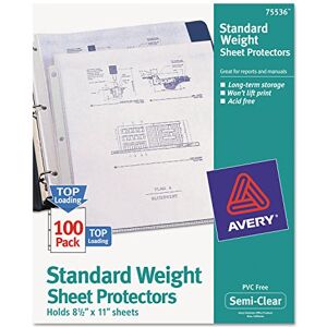 Avery Semi-Clear Standard Weight Sheet Protectors, Top Load, 100 Document Protectors (75536) Avery Semi-Clear Standard Weight Sheet Protectors, Top Load, 100 Document Protectors (75536)