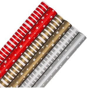 Hallmark Christmas Wrapping Paper, Pack of 6 Gift Wrap, 3M Each, 2 Festive Designs, Stars, Stripes, Red, Gold, Silver Hallmark Christmas Wrapping Paper, Pack of 6 Gift Wrap, 3M Each, 2 Festive Designs, Stars, Stripes, Red, Gold, Silver