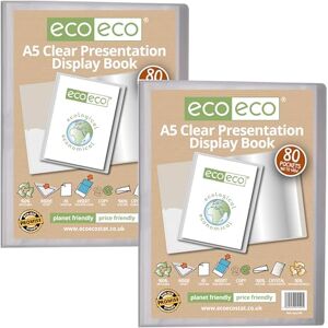 eco-eco A5 Size 50% Recycled 80 Pocket Clear Presentation Display Book, Storage Case Portfolio Art Folder with Plastic Sleeves, Pack of 2, eco149x2 eco-eco A5 Size 50% Recycled 80 Pocket Clear Presentation Display Book, Storage Case Portfolio Art Folder with Plastic Sleeves, Pack of 2, eco149x2