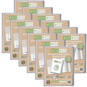 eco-eco stationery limited eco-eco A4 Size 50 Percent Recycled 10 Pocket Clear Presentation Display Book, Storage Case Portfolio Art Folder with Plastic Sleeves, Pack of 12, eco125x12 eco-eco stationery limited eco-eco A4 Size 50 Percent Recycled 10 Pocket Clear Presentation Display Book, Storage Case Portfolio Art Folder with Plastic Sleeves, Pack of 12, eco125x12