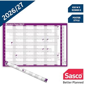 Sasco 2026/27 Academic Year Wall Planner with wet wipe pen & sticker pack, Purple, Poster Style, 915mmW x 610mmH Sasco 2026/27 Academic Year Wall Planner with wet wipe pen & sticker pack, Purple, Poster Style, 915mmW x 610mmH