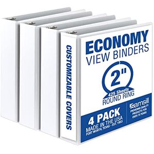 Samsill 2 Inch 3 Ring Binders, Made in USA, Economy Round Ring, Clear View Cover, 425 Sheet Capacity for School, Home, Office White, 4 Pack Samsill 2 Inch 3 Ring Binders, Made in USA, Economy Round Ring, Clear View Cover, 425 Sheet Capacity for School, Home, Office White, 4 Pack