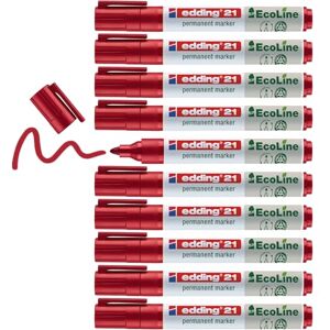 edding 21 Ecoline permanent marker red box of 10 round tip 1.5-3 mm waterproof, quick-drying, smear-proof pens for cardboard, plastic, glass, wood, metal and fabric refillable edding 21 Ecoline permanent marker red box of 10 round tip 1.5-3 mm waterproof, quick-drying, smear-proof pens for cardboard, plastic, glass, wood, metal and fabric refillable
