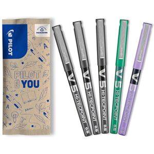 PILOT Set of 5 V5 Liquid Ink Roller Pen for Smooth and Precise Writing Quick Drying, No Bleed 3 Black, 1 Green, 1 Purple 0.5 mm Fine Tip PILOT Set of 5 V5 Liquid Ink Roller Pen for Smooth and Precise Writing Quick Drying, No Bleed 3 Black, 1 Green, 1 Purple 0.5 mm Fine Tip