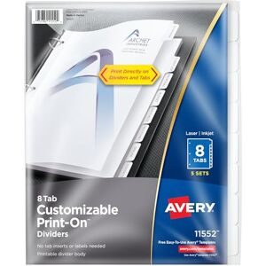 Avery Print-On Dividers, White, 8 Tabs, 5 Sets (11552) Avery Print-On Dividers, White, 8 Tabs, 5 Sets (11552)