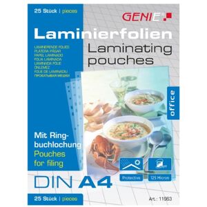 Genie A4 Laminating Pouches with Margin and Perforations Pack of 25 Transparent Genie A4 Laminating Pouches with Margin and Perforations Pack of 25 Transparent