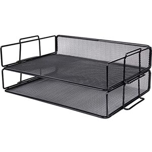 EXERZ Letter Trays 2pcs Stackable Paper Sorter/Desk File Tray/Desk Organiser Metal Rack Office, School, Home Black EXERZ Letter Trays 2pcs Stackable Paper Sorter/Desk File Tray/Desk Organiser Metal Rack Office, School, Home Black