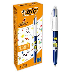 BIC 4 Colours Messages Ballpoint Pens Medium Point (1mm) Who's The Boss Design, Box of 12 BIC 4 Colours Messages Ballpoint Pens Medium Point (1mm) Who's The Boss Design, Box of 12