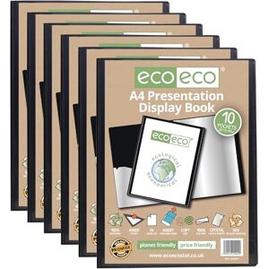 eco-eco A4 Size 50% Recycled 10 Pocket Black Presentation Display Book, Storage Case Portfolio Art Folder with Plastic Sleeves (Pack of 6 Books),Black,eco042x6 eco-eco A4 Size 50% Recycled 10 Pocket Black Presentation Display Book, Storage Case Portfolio Art Folder with Plastic Sleeves (Pack of 6 Books),Black,eco042x6