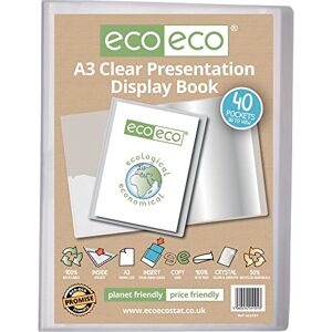 eco-eco A3 Size 50% Recycled 40 Pocket Clear Presentation Display Book, Storage Case Portfolio Art Folder with Plastic Sleeves, eco101 eco-eco A3 Size 50% Recycled 40 Pocket Clear Presentation Display Book, Storage Case Portfolio Art Folder with Plastic Sleeves, eco101