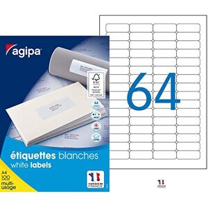 Agipa Pack of 6400 102202 DIN A4 Multi Purpose Labels 45.7 x 16.9 mm White Agipa Pack of 6400 102202 DIN A4 Multi Purpose Labels 45.7 x 16.9 mm White