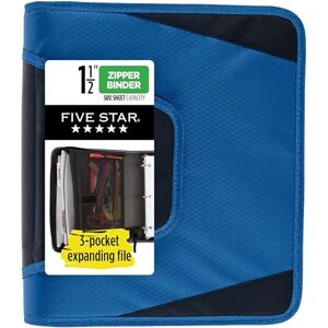 Five Star Zipper Binder, 1-1/2 Inch 3-Ring Binder for School, 3 Pocket Expanding File, 500 Sheet Capacity, Blue (72202) Five Star Zipper Binder, 1-1/2 Inch 3-Ring Binder for School, 3 Pocket Expanding File, 500 Sheet Capacity, Blue (72202)