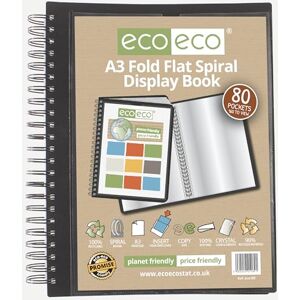 eco-eco A3 90% recycled 80 pocket Fold Flat Spiral Bound display book, eco189, Black eco-eco A3 90% recycled 80 pocket Fold Flat Spiral Bound display book, eco189, Black