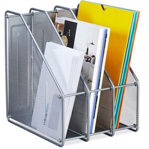 Relaxdays Magazine File, A4, 3 Compartments, Mesh Design, 31.5 x 24 x 29 cm, Office Tidy, Document Holder, Metal, Silver, Steel Relaxdays Magazine File, A4, 3 Compartments, Mesh Design, 31.5 x 24 x 29 cm, Office Tidy, Document Holder, Metal, Silver, Steel