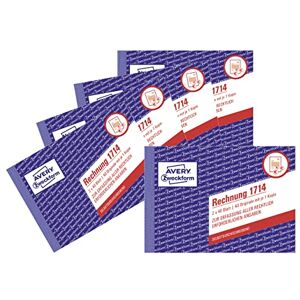 Avery 1714-5 Invoice (A6 Landscape, 2 x 40 Sheets, Self-Copying with Coloured Copy, with Net and Gross Amount, VAT etc. Especially for Austria) Pack of 5, White/Yellow, Blue Avery 1714-5 Invoice (A6 Landscape, 2 x 40 Sheets, Self-Copying with Coloured Copy, with Net and Gross Amount, VAT etc. Especially for Austria) Pack of 5, White/Yellow, Blue