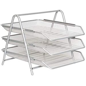 Zuvo Mesh Desk Organiser 3 Tier Letter Tray Organizer Office Desktop Document Paper File Storage Mesh Filling Collection for Home & Office Use (Silver), Sliver Zuvo Mesh Desk Organiser 3 Tier Letter Tray Organizer Office Desktop Document Paper File Storage Mesh Filling Collection for Home & Office Use (Silver), Sliver