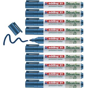 edding 21 Ecoline permanent marker blue box of 10 round tip 1.5-3 mm waterproof, quick-drying, smear-proof pens for cardboard, plastic, glass, wood, metal and fabric refillable edding 21 Ecoline permanent marker blue box of 10 round tip 1.5-3 mm waterproof, quick-drying, smear-proof pens for cardboard, plastic, glass, wood, metal and fabric refillable