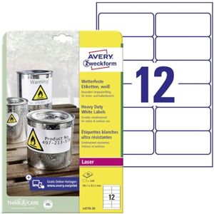 Avery Heavy Duty Yellow Labels for Laser Printers 63.5 x 29.6 mm White Avery Heavy Duty Yellow Labels for Laser Printers 63.5 x 29.6 mm White