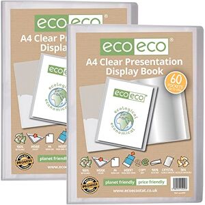 eco-eco A4 Size 50% Recycled 60 Pocket Clear Presentation Display Book, Storage Case Portfolio Art Folder with Plastic Sleeves, (Pack of 2), eco099x2 eco-eco A4 Size 50% Recycled 60 Pocket Clear Presentation Display Book, Storage Case Portfolio Art Folder with Plastic Sleeves, (Pack of 2), eco099x2