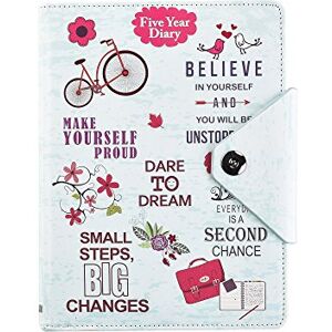 ARPAN Five 5-Year Diary Organizer Undated Daily Planner Journal Book Stud Button Closure A5 Writing Paper Faux Leather Inspirational Slogan Art Cover, by (Light Blue) ARPAN Five 5-Year Diary Organizer Undated Daily Planner Journal Book Stud Button Closure A5 Writing Paper Faux Leather Inspirational Slogan Art Cover, by (Light Blue)
