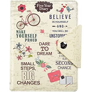 ARPAN Five 5-Year Diary Organizer Undated Daily Planner Journal Book Stud Button Closure A5 Writing Paper Faux Leather Inspirational Slogan Art Cover, by (Cream) ARPAN Five 5-Year Diary Organizer Undated Daily Planner Journal Book Stud Button Closure A5 Writing Paper Faux Leather Inspirational Slogan Art Cover, by (Cream)