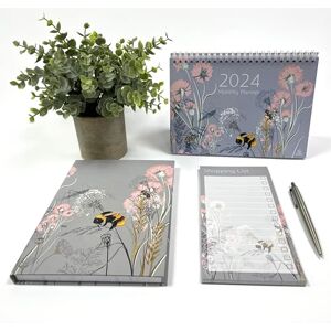 Exacompta Ref GS035Z 2024 Organisation Bundle Contains an A5 Size Journal, Desk Top Calendar (Month per View) and a Shopping List Notepad in a Bee & Flower Design Exacompta Ref GS035Z 2024 Organisation Bundle Contains an A5 Size Journal, Desk Top Calendar (Month per View) and a Shopping List Notepad in a Bee & Flower Design