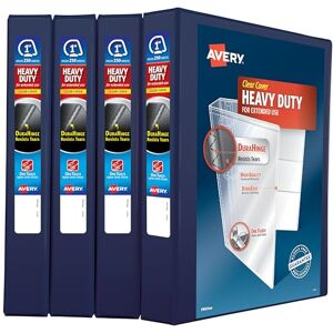 Avery Heavy Duty View 3 Ring Binder, 1" One Touch Slant Ring, Holds 8.5" x 11" Paper, 4 Navy Blue Binders (79869) Avery Heavy Duty View 3 Ring Binder, 1" One Touch Slant Ring, Holds 8.5" x 11" Paper, 4 Navy Blue Binders (79869)