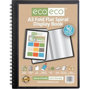 eco-eco A3 90% recycled 40 pocket Fold Flat Spiral Bound display book, eco187, Black eco-eco A3 90% recycled 40 pocket Fold Flat Spiral Bound display book, eco187, Black