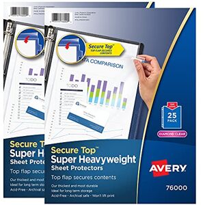 Avery Diamond Clear Secure Top Sheet Protectors, Super Heavyweight, 2-Pack, 50 Page Protectors (86009) Avery Diamond Clear Secure Top Sheet Protectors, Super Heavyweight, 2-Pack, 50 Page Protectors (86009)