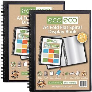 eco-eco A4 50% Recycled 60 Pocket Fold Flat Spiral Bound Display Book, Pack of 2, eco135x2 eco-eco A4 50% Recycled 60 Pocket Fold Flat Spiral Bound Display Book, Pack of 2, eco135x2