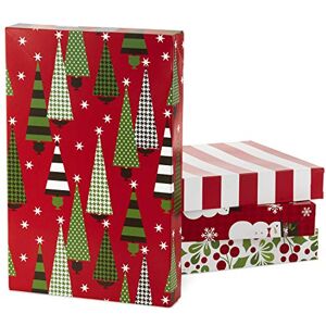 Hallmark 5XBC1096 Christmas Gift Boxes with Lids in Assorted Designs (Pack of 12: Trees, Stripes, Snowmen, Holly) Red, Green and White Patterned Shirt Boxes for Wrapping Gifts Hallmark 5XBC1096 Christmas Gift Boxes with Lids in Assorted Designs (Pack of 12: Trees, Stripes, Snowmen, Holly) Red, Green and White Patterned Shirt Boxes for Wrapping Gifts