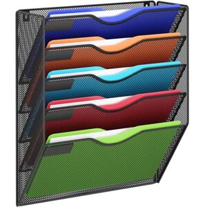 GDINDINFAN 5 Pockets Mesh Hanging Wall File Holder Organizer Wall Mounted Paper Magazine Rack, Black GDINDINFAN 5 Pockets Mesh Hanging Wall File Holder Organizer Wall Mounted Paper Magazine Rack, Black