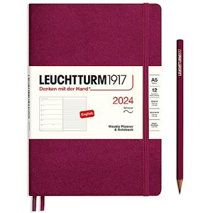LEUCHTTURM1917 367780 Weekly Calendar & Notebook Softcover Medium (A5) 2024, 12 Months, Port Red, English LEUCHTTURM1917 367780 Weekly Calendar & Notebook Softcover Medium (A5) 2024, 12 Months, Port Red, English