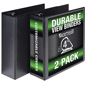 Samsill Durable 4 Inch Binder, Made in The USA, Locking D Ring Customizable Clear View Binder, Black, 2 Pack, Each Holds 700 Pages Samsill Durable 4 Inch Binder, Made in The USA, Locking D Ring Customizable Clear View Binder, Black, 2 Pack, Each Holds 700 Pages