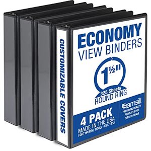Samsill Economy 1.5 Inch 3 Ring Binder, Made in The USA, Round Ring Binder, Customizable Clear View Cover, Black, 4 Pack (MP48550) Samsill Economy 1.5 Inch 3 Ring Binder, Made in The USA, Round Ring Binder, Customizable Clear View Cover, Black, 4 Pack (MP48550)