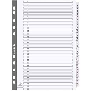 Exacompta Ref MWD1-31Z Mylar Printed Indices For Use WithA4 Documents, Pre-Punched, 160gsm White Card with Reinforced Plastic Tabs, FSC-Certified 31-Part Dividers (1-31) Exacompta Ref MWD1-31Z Mylar Printed Indices For Use WithA4 Documents, Pre-Punched, 160gsm White Card with Reinforced Plastic Tabs, FSC-Certified 31-Part Dividers (1-31)