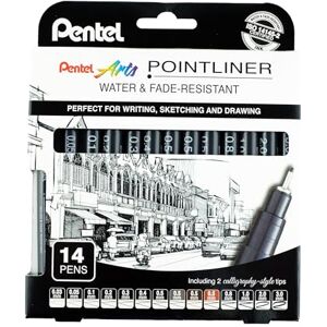 Pentel Pointliner Pigment Liner Technical Drawing Fineliner Pen S20P 0.03mm to 3.0mm Black, Sepia, Sanguine & Grey Ink Pack of 14 Pentel Pointliner Pigment Liner Technical Drawing Fineliner Pen S20P 0.03mm to 3.0mm Black, Sepia, Sanguine & Grey Ink Pack of 14