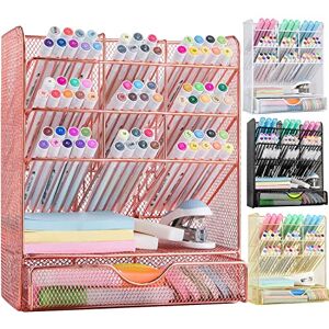 Spacrea Pen Holder Desk Organizer Desk Organizers and Accessories, Pencil Holder with 10 Compartments and 1 Drawer(Rose Gold) Spacrea Pen Holder Desk Organizer Desk Organizers and Accessories, Pencil Holder with 10 Compartments and 1 Drawer(Rose Gold)