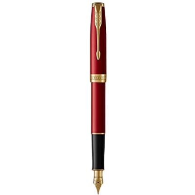 PARKER Sonnet Fountain Pen Red Lacquer with Gold Trim Medium Nib Gift Box PARKER Sonnet Fountain Pen Red Lacquer with Gold Trim Medium Nib Gift Box