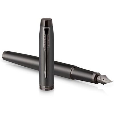 PARKER IM Monochrome Fountain Pen Gun Metal Finish and Trims Fine Nib Blue Ink Gift Box PARKER IM Monochrome Fountain Pen Gun Metal Finish and Trims Fine Nib Blue Ink Gift Box